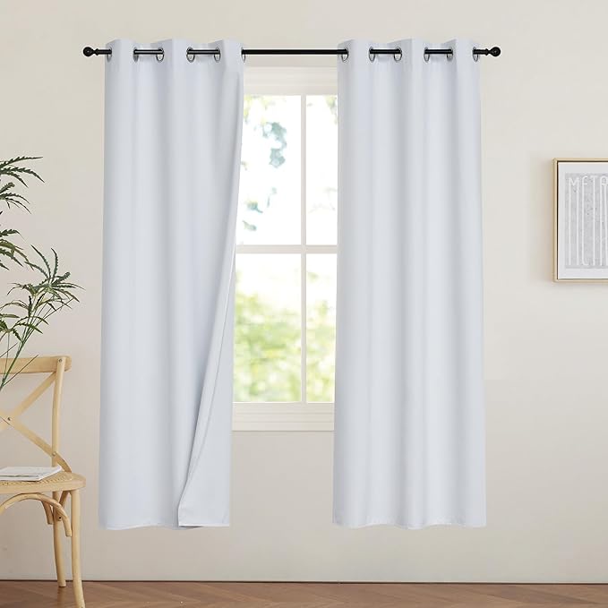 PONY DANCE White 100% Black Out Curtains 72 inch Length, Thermal Insulated Window Treatment Blacout Drapes for Bedroom, Room Darkening Noise Reducing Curtains for Living Room(2 Panels, 42 inches Wide)