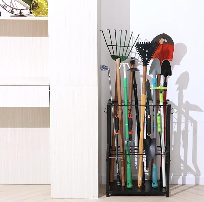 Garden Tool Organizer,Yard Tool Rack Heavy Duty,Free Standing for Garage Corner,Garage Organization,Garage Organizers and Storage,Garden Tool Holder for Lawn,Shed,Outdoor,Metal