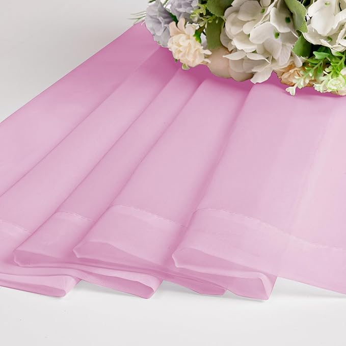Chyhomenyc Pink Sheer Curtains 54 Inch Long 2 Panels, Light Filtering Rod Pocket Voile Short Curtains Drapes for Living Room Bedroom Small Windows, 42Wx45L Inches