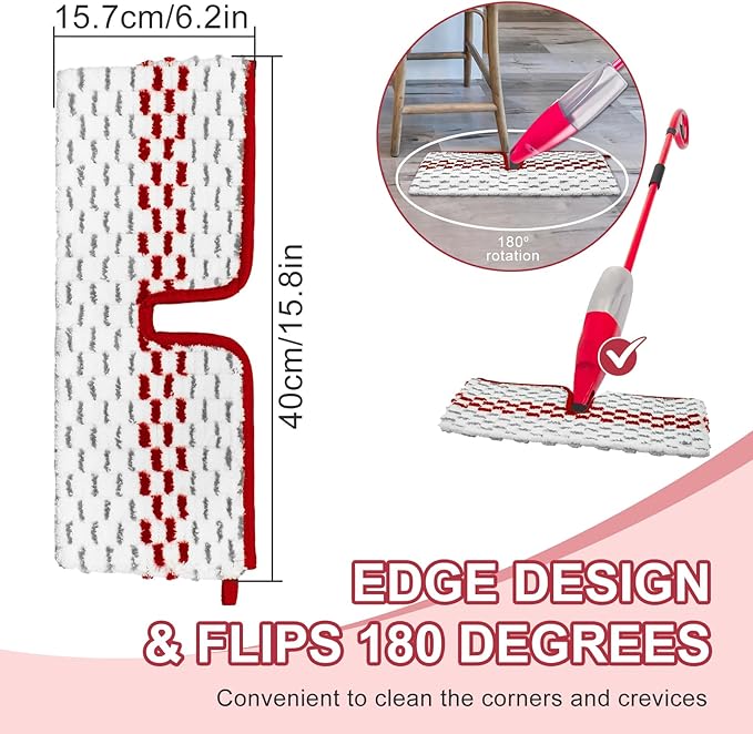 Microfiber Spray Mop Pads - Compatible with Promist MAX, Double Sided Replace Head for Dry/Wet Floor Cleaning Usable (4 Pack Red)