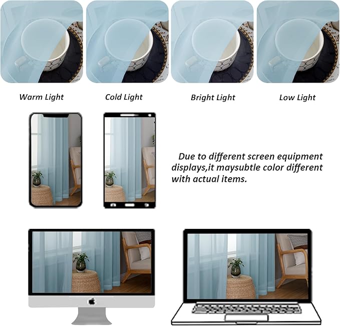 Chyhomenyc Light Blue Sheer Valances for Windows 2 Pack, Small Window Curtains for Living Room Bathroom Cafe Laundry Basement, Modern Top Dual Rod Pocket Voile Curtain, 42W x 14L inches, Sky Blue