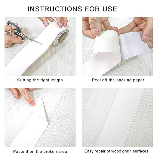 BOMEI PACK Wood Grain Repair Tape,Self Adhesive Repair Patch for Furniture, Floors, Cabinets, Windows, Doors, RV, Home Decor and DIY Projects (1, White)