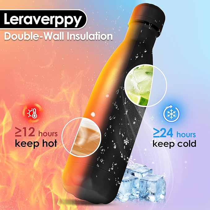 17oz Cola-Bottle Shaped Stainless Steel Leak-proof Water Bottle,Double Wall Vacuum Insulated Metal,Travel Mug For Sports Indoors & Outdoors,BPA-Free School Kids Flasks,Black(8 Pack)