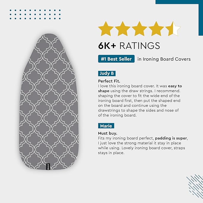 Encasa XO Ironing Board Cover and Pad 49"x18" - Thick 3mm Felt Padding, Drawstring Tightening & Lock, Easy Fit, Scorch & Stain Resistant, Fits Wide Ironing Board - Peach Tiles