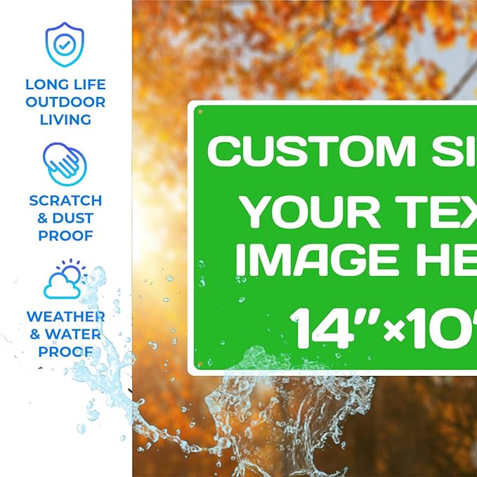 Personalized Aluminum Weatherproof Metal Signs - Multiple Sizes, Custom Text & Picture, Hazard, Garden, Custom Door Signs