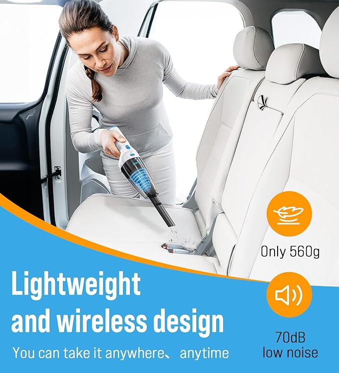 Powerful Handheld Vacuum Cordless, 9500PA Rechargeable Car Vacuum Portable Cordless, Lightweight & Portable Mini Handheld Vacuum Cleaner with Large-Capacity Battery for Car/Home/Pet