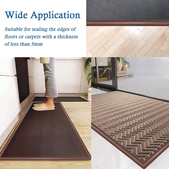 Floor Transition Strip Self Adhesive Carpet & Flooring Transitions Edging Trim Strip PVC Threshold Suitable for Threshold Height Less Than 3mm (3.3Ft, Brown)