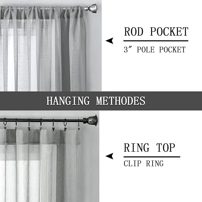 Tollpiz Sheer Curtains Linen Textured Bedroom Curtain Sheers Light Filtering Rod Pocket Voile Curtains for Living Room, 54 x 84 inches Long, Silver Grey, Set of 2 Panels