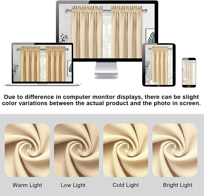 DWCN Blackout Curtains Room Darkening Thermal Insulated Bedroom Curtains Window Curtain Panels, 52 x 54 inches Long, Set of 2 Beige Rod Pocket Drapes