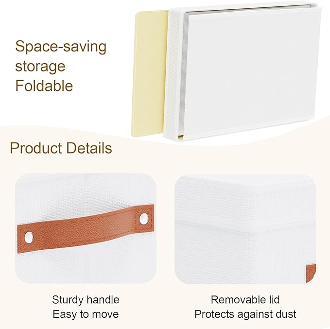 Fabric Storage Bins, 7.1 x 9.1 x 13 Inch Clothes Boxes for Shelves with Lids, Baskets for Organizing with Handles, Decorative Linen Closet Organizers, White, 3 Pack