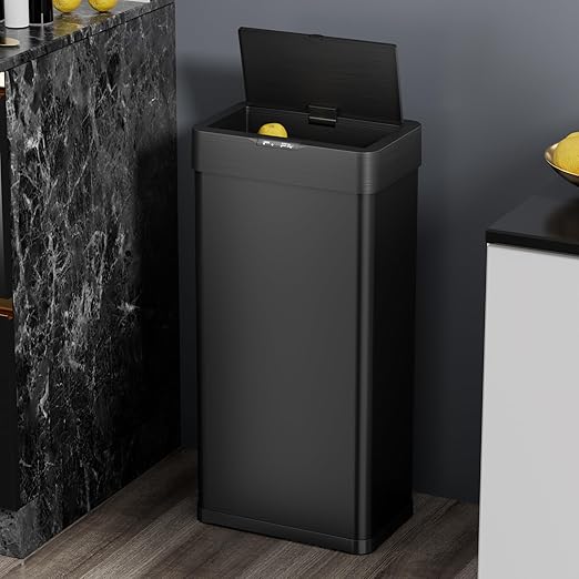 TLSUNNY 16 Gallon Motion Sensor Trash Can,Touchless Automatic Garbage Can,Brushed Stainless Steel Smart Bin,with Bag Holder,Soft Close Lid,for Kitchen,Office,RV,Bedroom,Living Room (Black, 60L)