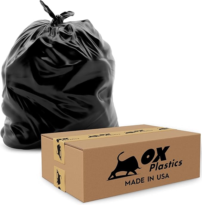 OX Plastics Black Trash Bags - Heavy Duty Garbage Bags, Extra Thick Unscented Large Trash Can Liners for Home, Outdoor, and Commercial Use - 42 Gallon, 50 Count