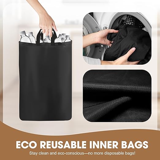 Recycling Bin for Kitchen 26 Gallon 100L, Indoor Recycle Bins with Lid, Hands-Free Access, Sorting Cards for Paper Plastic Glass Metal, Collapsible Waterproof Waste Bin