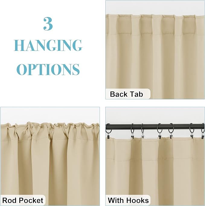 RYB HOME Kitchen Window Curtains - Blackout Privacy Half Window Curtains for Bedroom Bathroom Dining Living Room Cafe Office Short Tiers Drapes, W 34 x L 36 inches, 2 Panels, Biscotti Beige