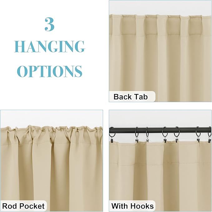 RYB HOME Small Window Curtains - Blackout Insualting Privacy Curtains for Kids Bedroom Kitchen Bathroom Basement Cafe Cabinet Tiers Drapes, 34 Width x 24 Length, 2 Panels, Biscotti Beige