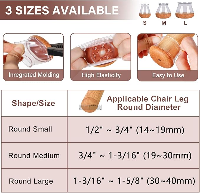 Chair Leg Floor Protectors Chair Leg Protectors for Hardwood Floors Felt Silicone Caps Strengthen Bottom Protection Anti-Scratch Reduce Noise 16 Pack Black Round Large Fit 1-3/16" to 1-5/8" (30-40mm)