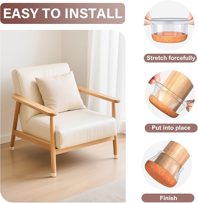 Chair Leg Floor Protectors Round Chair Leg Protectors for Hardwood Floors Silicone Caps Felt Furniture Pads Covers Anti-Scratch Reduce Noise 32 Pack Clear Round X-Large Fit 1-1/2" to 2" (38-50mm)