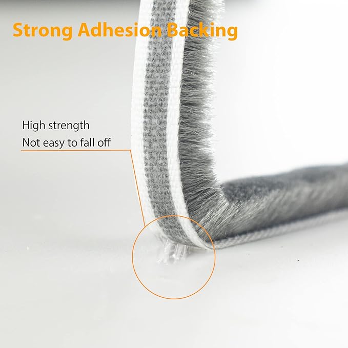 24.6FT Brush Weather Stripping, Neat Pile Self Adhesive Seal Strip for Windows and Door, Weatherstrip for Soundproofing, Windproof, Dustproof, Stronger Stickiness, 0.35'' Wide x 0.6'' Thick, Grey
