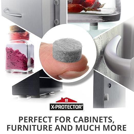 Cabinet Door Bumpers X-Protector 100 PCS – Small Felt Pads 3/8” – Ideal Grey Felt Bumpers – Self-Adhesive Thick Felt Dots – Bumper Pads to Protect Glass & Other Surfaces!