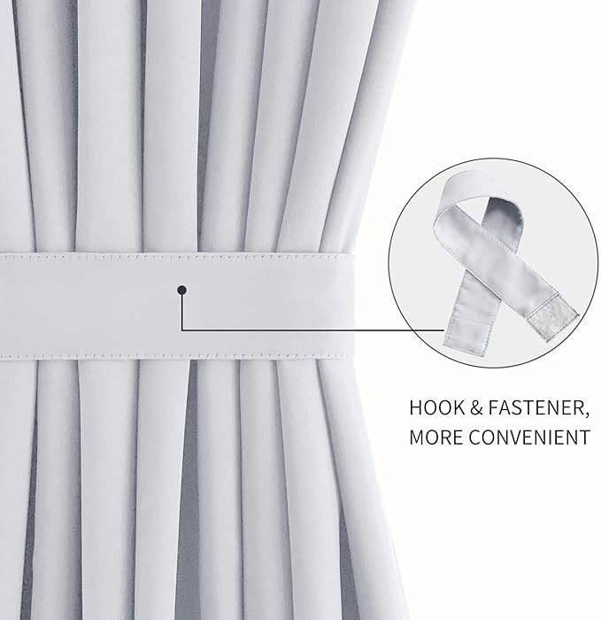 DWCN French Door Curtains – Rod Pocket Thermal Curtain for Doors with Glass Window, Kitchen and Patio Doors for Privacy, 54 X 80 Inches Long, 1 Curtain Panel with Tieback, Greyish White