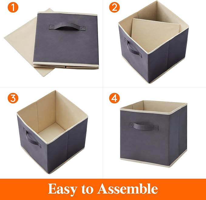 Lifewit 12 Packs Storage Cubes, 11 Inch Cube Storage Bins, Foldable Decorative Fabric Storage Baskets for Organizing Home Organizers with Handles for Shelves, Closet, Gray&Black