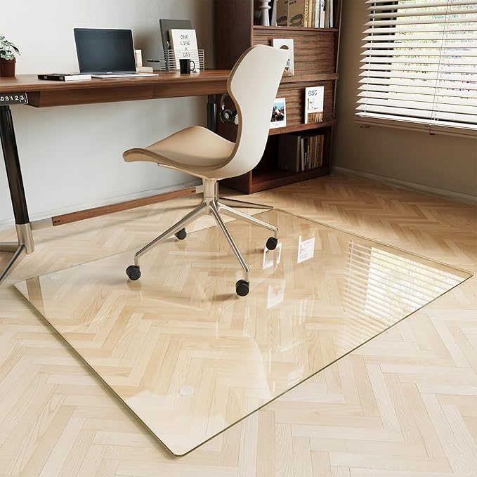 Koonmi Tempered Glass Chair Mat for Hardwood Floors & Carpets, 36" x 46“ Transparent Heavy Duty Office Floor Protector with Noise-Free Gliding Shatterproof for Home Office Desk