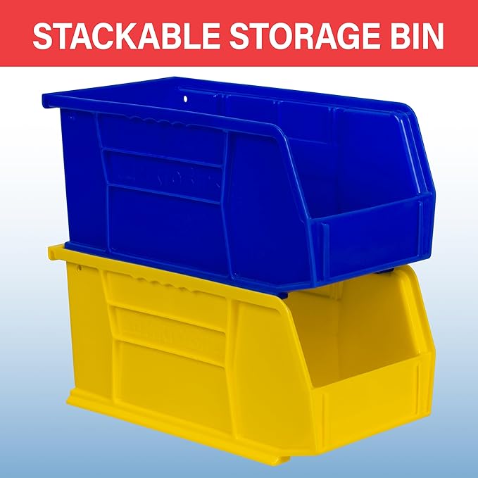 Akro-Mils 30230 AkroBins Plastic Storage Bins, Space-Saving Stackable Bins for Garage, Pantry, Craft Organization, 11-Inch x 5-Inch x 5-Inch, Stone, 12-Pack