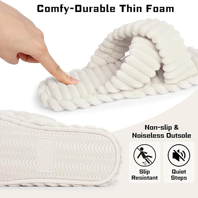 ZOORON Women's Cozy Slippers Crossbands & Durable Foam - Soft Plush Lined Non-Slip Indoor Outdoor Open Toe Shoes Trendy Gift