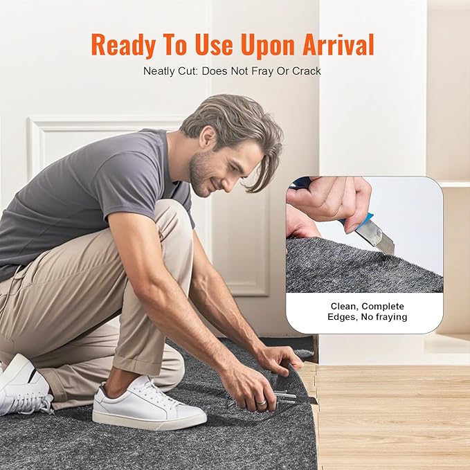 VEVOR Non-Slip Resistant Rug Pad, Protective Cushioning Carpet Pad, 2'x8' (7.875' Actual), 1/4" Thick, Dual Surface, Polyester Felt + Latex, 1-2㎡ Area Carpet Padding Rug Cushion for All Floors, Gray