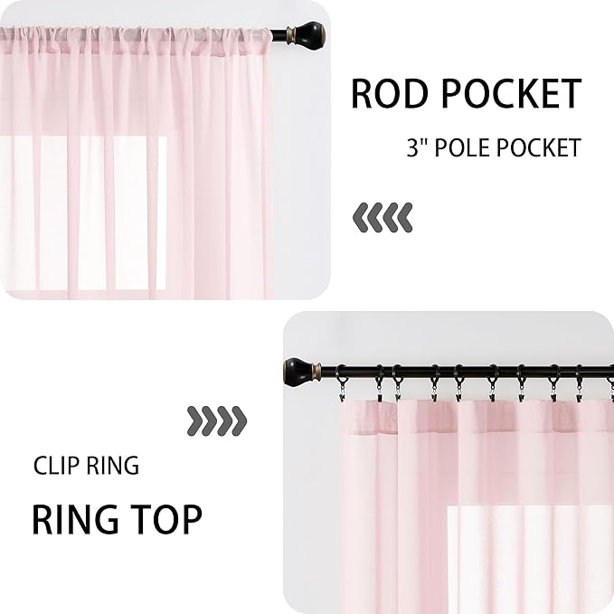 Tollpiz Short Sheer Door Curtains Closet Linen Textured Curtains Sheer Doorway Light Filtering Voile Patio Glass Door Rod Pocket Curtain French Door, 54 x 40 inches Long, Pink, Set of 1 Panel