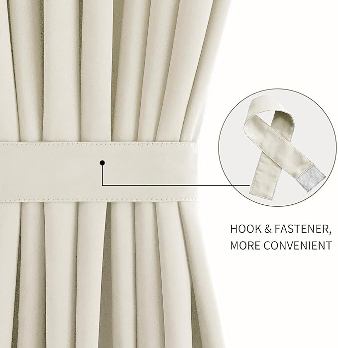 DWCN French Door Curtains – Rod Pocket Thermal Blackout Curtain for Doors with Glass Window, Kitchen and Patio Doors for Privacy, 36 X 72 Inches Long, 1 Curtain Panel with Tieback,Light Beige