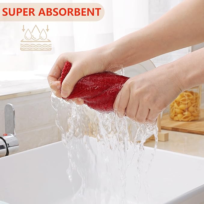 Homaxy 100% Cotton Waffle Weave Kitchen Dish Cloths, Ultra Soft Absorbent Quick Drying Dish Towels, 12 x 12 Inches, 6-Pack, Red