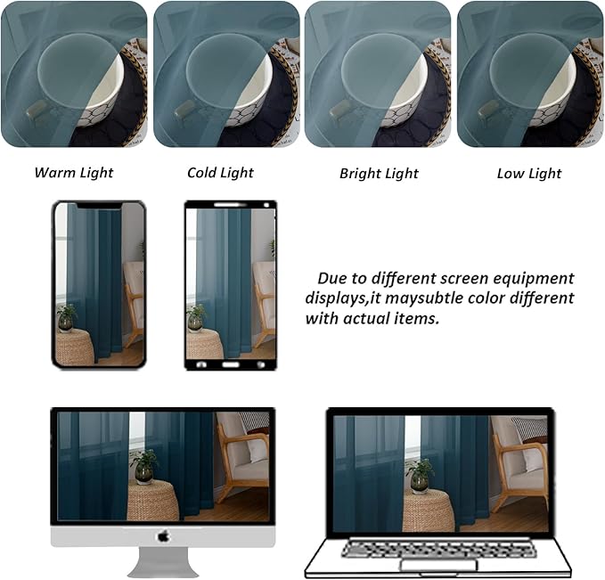 Chyhomenyc Stone Blue Sheer Valances for Windows 2 Pack, 42Wx14L Inches Small Valance for Living Room Bathroom Cafe Laundry Basement, Elegant Haze Blue Voile Valance