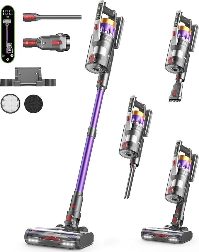 NADALY Cordless Vacuum Cleaner, 2025 New 580W 48KPA 65Mins Stick Vacuum Cordless Rechargeable, Anti-Tangle, Lightweight, Self-Standing Vacuum Cleaners for Home, Vacuum for Pet Hair/Carpet/Hard Floor