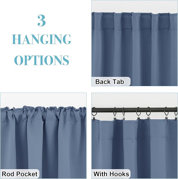 RYB HOME Blackout Curtains for Bathroom, Room Darkening Small Window Decor Energy Efficient Privacy Blue Backdrops for Bedroom Kitchen Dining Room, Stone Blue, W42 x L54 inch, 2 Panels