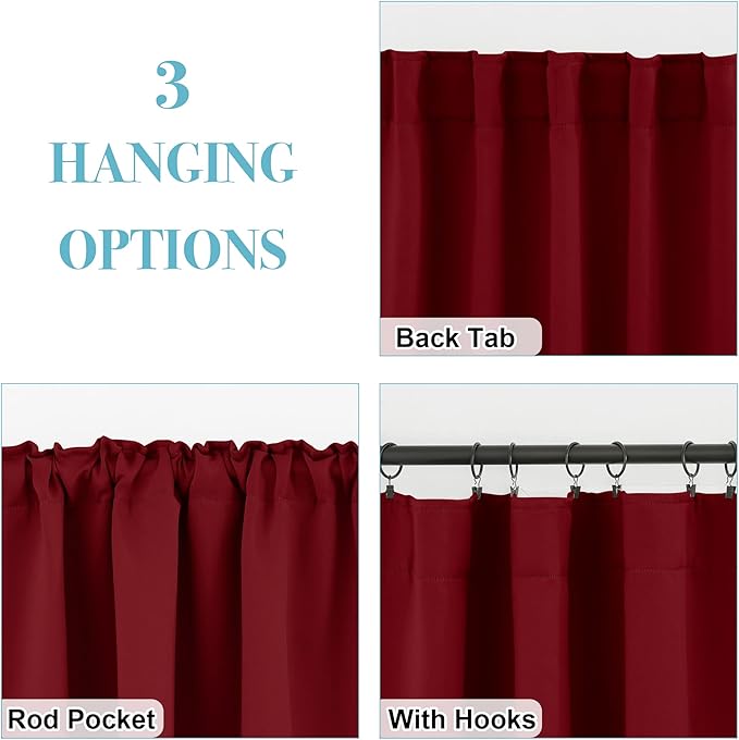 RYB HOME Window Curtains Blackout - Thermal Insulated Bedroom Drapes, Room Darkening Panels for Bathroom Nursery Short Curtains, Wide 42 by Long 45, Burgundy Red, 2 Pcs