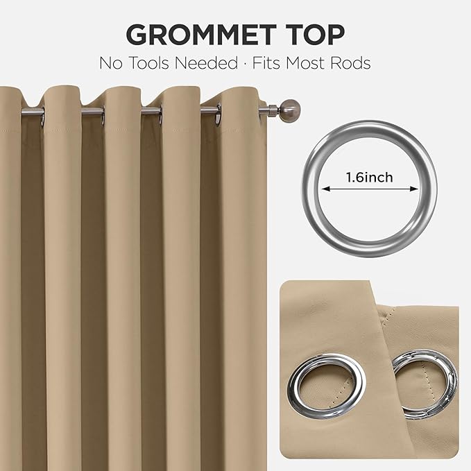 Joydeco Blackout Door Curtain for Doorway Privacy 72 Inches Long, Grommet Closet Curtain for Open Closet, Room Divider for Bedroom Living Room (Light Beige, 52Wx72L, 1 Panel)