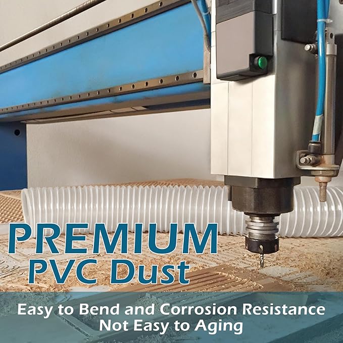 PVC Dust Collection Hose 4" x 20', Flexible Heavy PVC Fume Collection Hose with Carbon Steel Wire Coil for Dust Collection Systems, Woodworking, Workshops