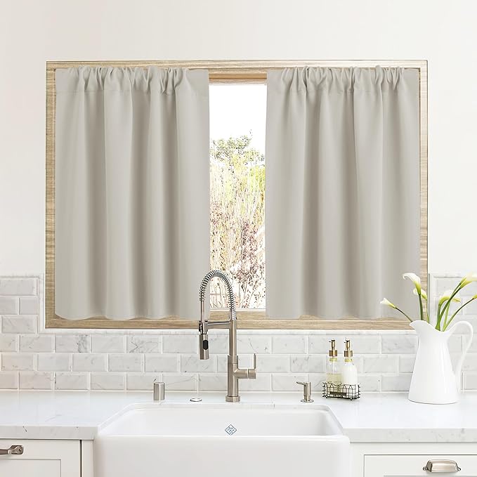RYB HOME Curtains for Bedroom 63 inches Long, Blackout Thermal Insulating Window Treatment Drapes for Living Room Bathroom Basement Laundry Classroom, W 62 x L 63, Beige, 2 Panels