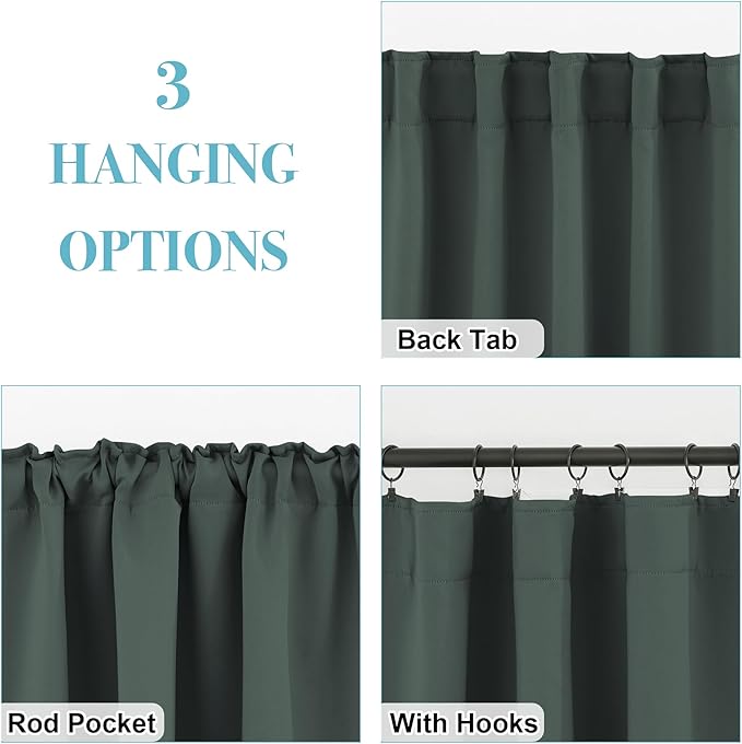 RYB HOME Green Blackout Curtains for Bedroom 63 inches Long - Thermal Insulated Curtains and Drapes Privacy Shades for Living Room Farmhouse Closet, W42 x L63 inch, 2 Panels