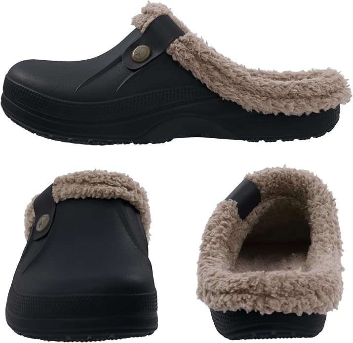 Beslip Classic Fur Lined Clogs Waterproof Winter Fuzzy Slippers for Women Men Indoor and Outdoor