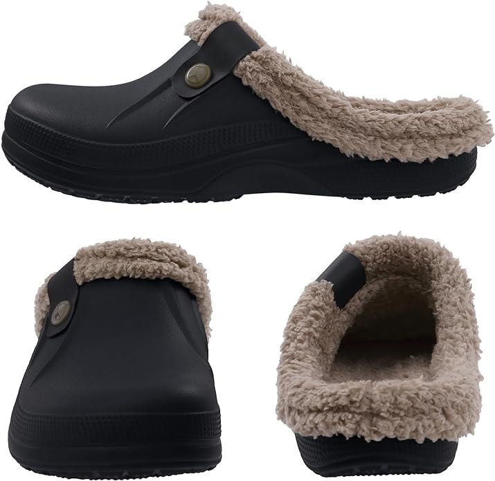 Beslip Classic Fur Lined Clogs Waterproof Winter Fuzzy Slippers for Women Men Indoor and Outdoor