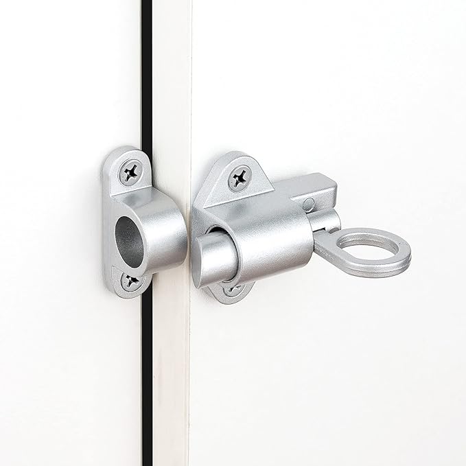 3 Packs Self-Closing Latches，Silver Gray Spring Door Lock，Resilient Bolt Latch Aluminum Alloy Safety Automatic Spring Barrel Slide Door Lock with Screws,Used for Gate,Window and Cabinet etc