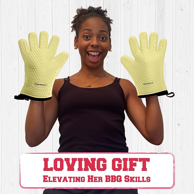 KITCHEN PERFECTION Silicone Smoker Oven Gloves For Women -Extreme Heat Resistant BBQ Gloves -Handle Hot Food Right on Your Smoker Grill Fryer|Waterproof Oven Mitts Grill Gloves |Superior Set+3 Bonuses