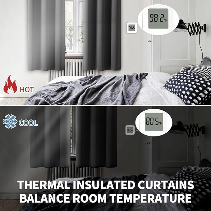 BGment Rod Pocket Blackout Curtains for Bedroom 72 Inch Long - Thermal Insulated Room Darkening Curtain for Living Room, 52 x 72 Inch, 2 Panels, Dark Grey