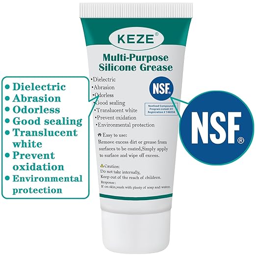 KEZE Silicone Grease Tube PTFE Synthetic Lubricant Sliding Door Grease Automotive Lubrication RV Toilet Seal Lubricant for Plumbing Faucet O Rings Plastic Parts Rubber Seal 1 oz 4-Tube