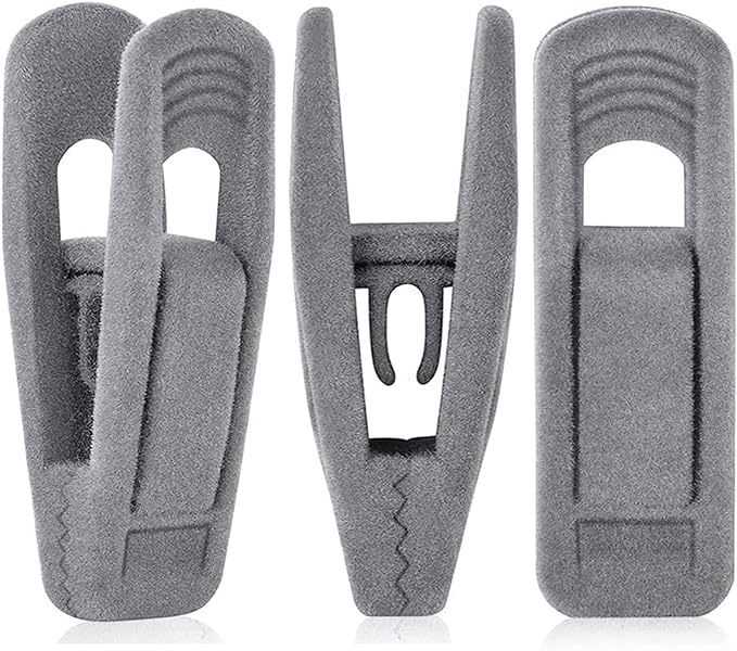 Grey Hanger Clips for Velvet Hangers - 40 PCS Gray Nonslip Velvet Hanger Clips, Skirt Hanger Flocking Clips Fit for Slim Velvet Hangers
