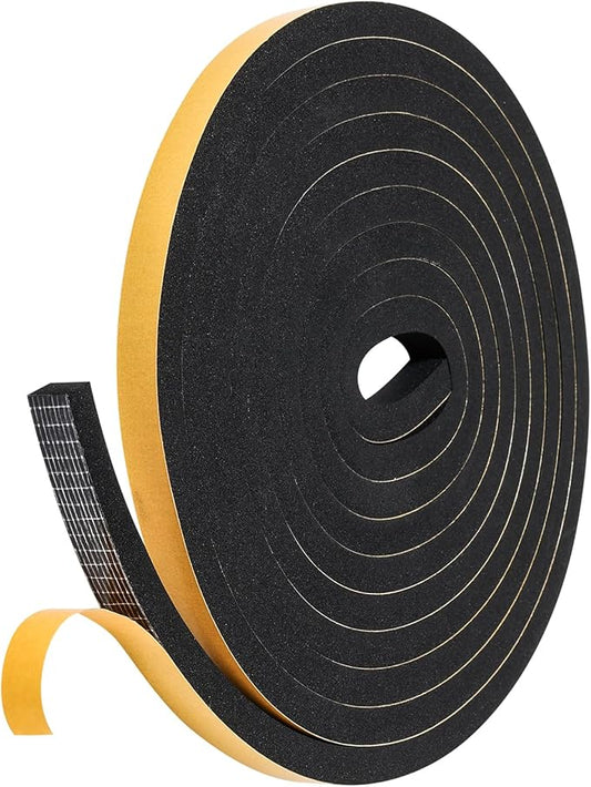 13Feet Weather Stripping (1/2 Inch X 2/5 Inch) Door Seal Strip, Strong Adhesive, Lightproof, Soundproof, Weatherproof Foam Tape Insulation for Sliding Door, Front Door Frame, Windows- Black
