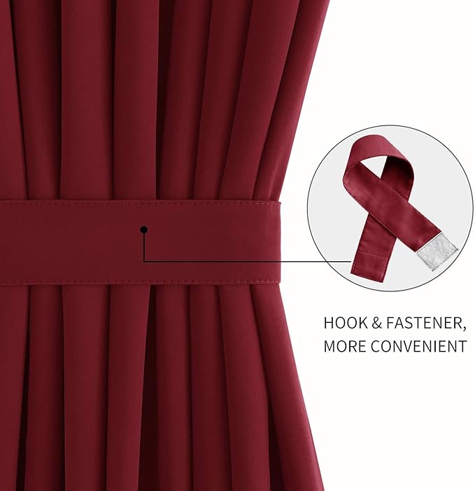DWCN French Door Curtains – Rod Pocket Thermal Blackout Curtain for Doors with Glass Window, Christmas, Kitchen and Patio Doors for Privacy, 54 X 40 Inch, 1 Curtain Panel with Tieback, Burgundy