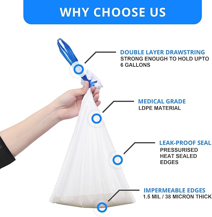 Disposable Potty liners - 50, Bed side commode Liners, Portable Toilet Bag, Potty Bags for Portable Toilet, Potty Chair Liners, Toilet Liners, Commode Bags - Leak Proof & Odorless